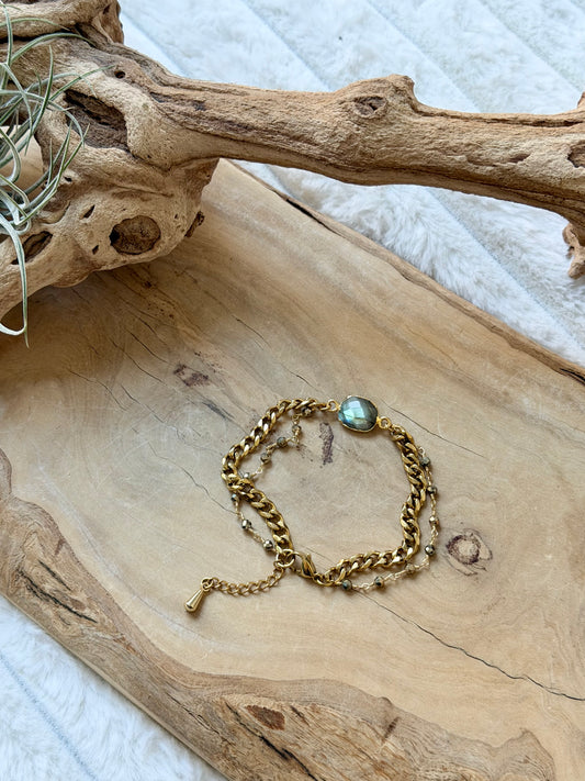 Labradorite + Pyrite Duet Bracelet in Gold Stainless Steel