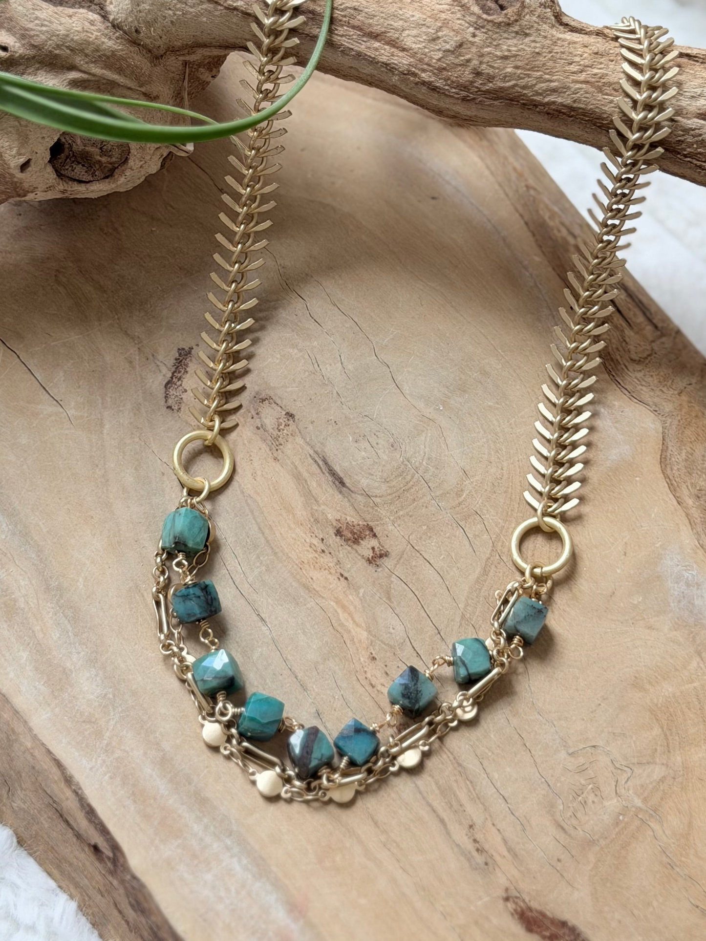 Chrysocolla + Matte Gold Layered Necklace