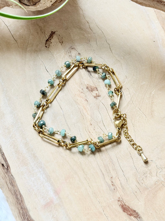 Emerald + Gold Stainless Steel Duet Bracelet