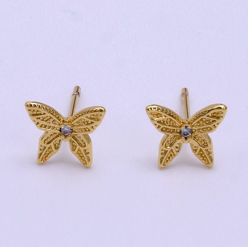 Gold Artisan Butterfly Stud Earrings
