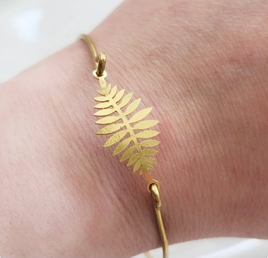 Fern Leaf Stackable Brass Bangle Bracelets