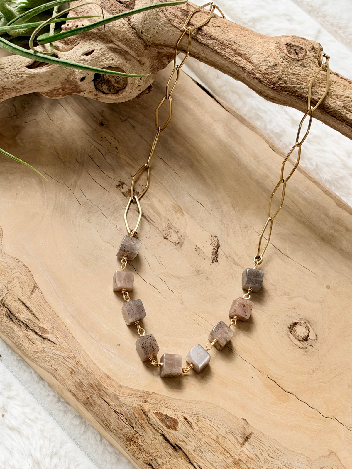 Chocolate Moonstone + Gold Necklace