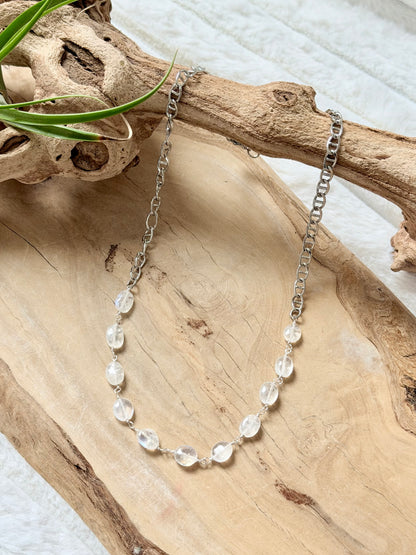 Rainbow Moonstone + Silver Necklace