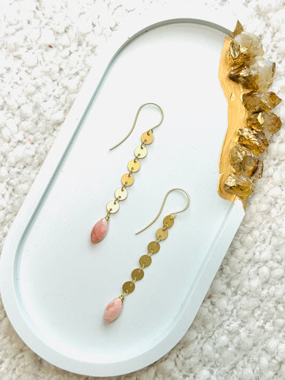 Pink Opal + Matte Gold Sequin Earrings