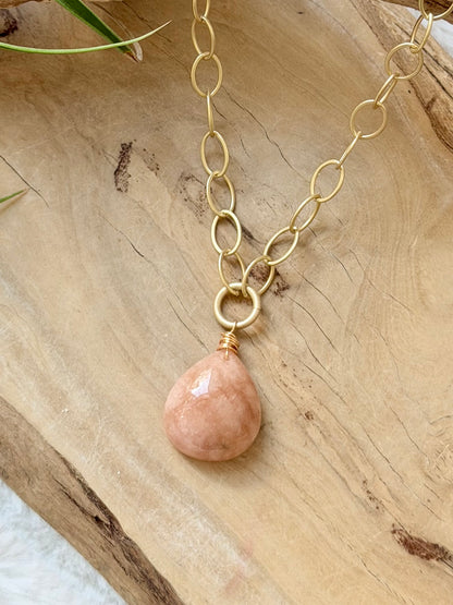 Morganite + Matte Gold Necklace