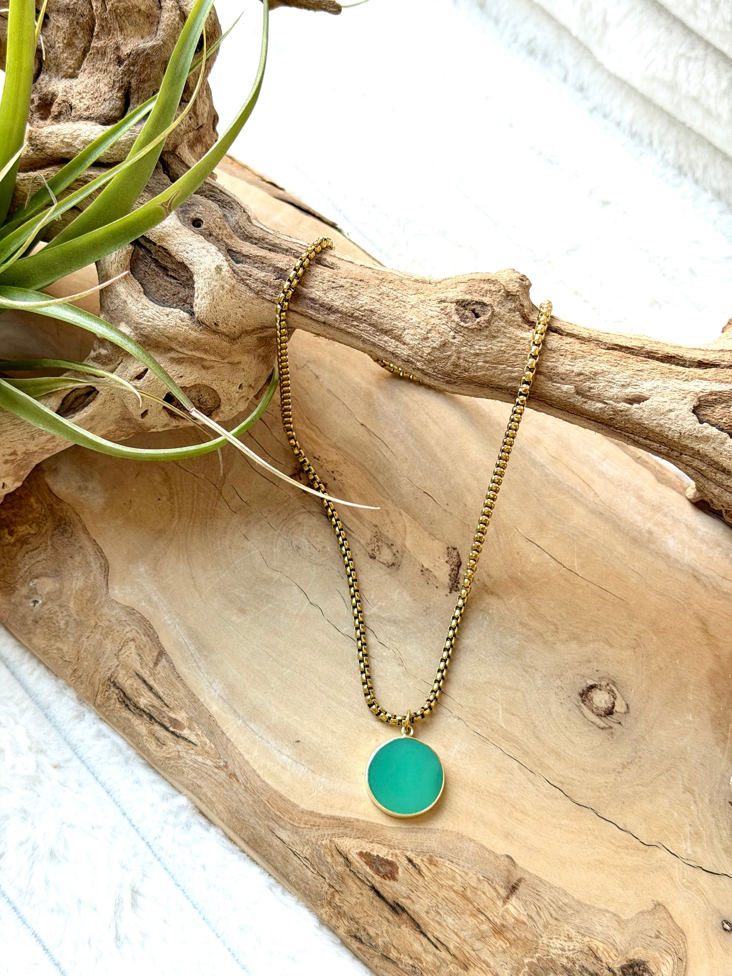 Chrysoprase + Gold Stainless Steel Necklace