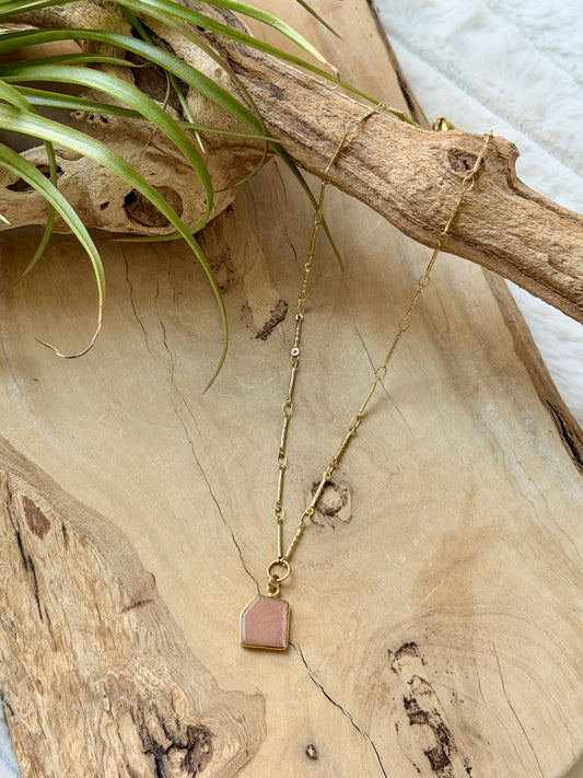 Peach Moonstone + Gold Stainless Steel Necklace