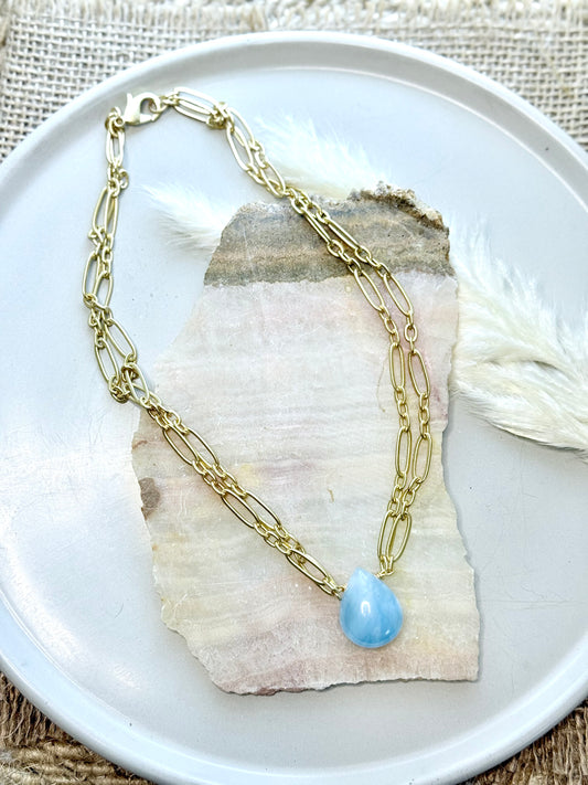 Aquamarine + Matte Gold Double Chain Necklace