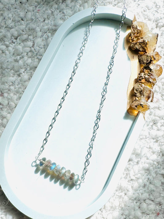 Labradorite + Silver Chain Bar Necklace