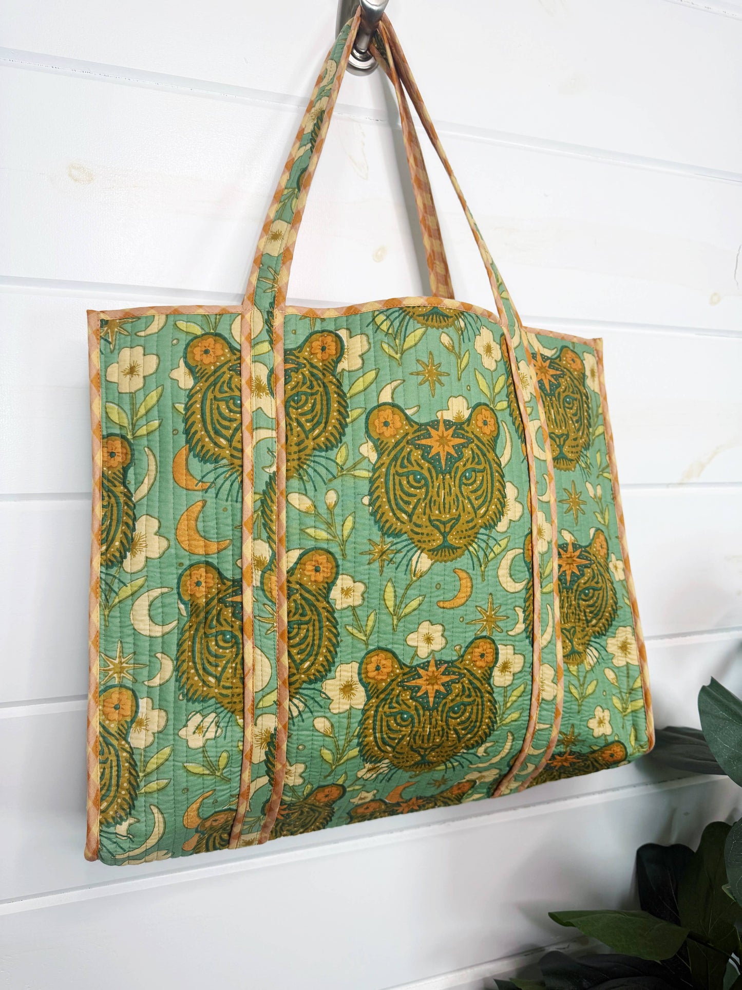 Jade Celestial Tiger Large Tote Bags | Quilted Tote