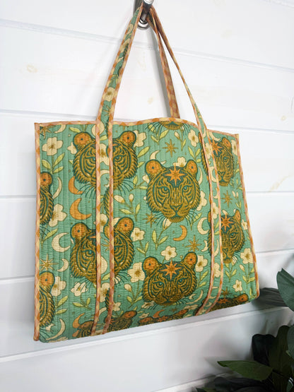 Jade Celestial Tiger Large Tote Bags | Quilted Tote