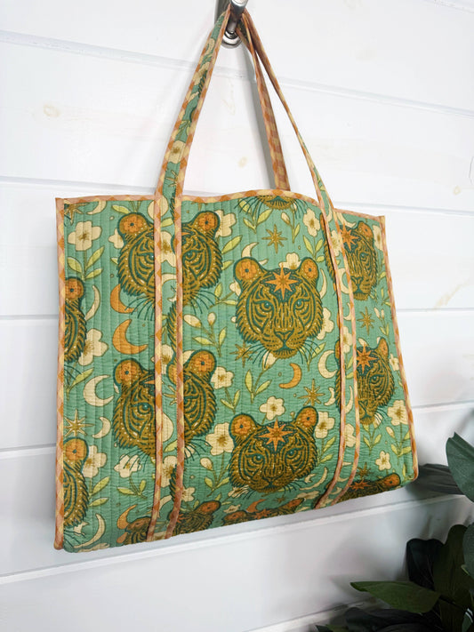 Jade Celestial Tiger Large Tote Bags | Quilted Tote