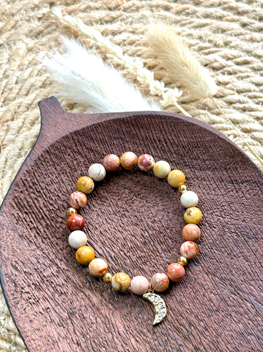 Pink Polychrome Jasper + Gold Chunky Charm Band