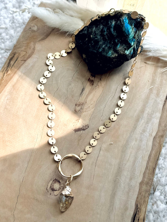 Citrine + Matte Gold Eternity Necklace