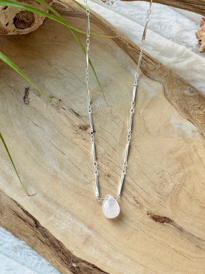 Rainbow Moonstone + Silver Necklace