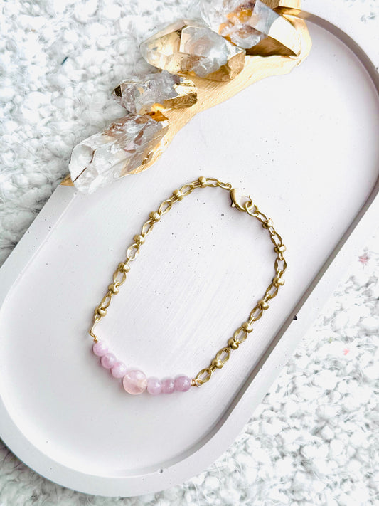 Madagascar Rose Quartz + Matte Gold Chain Bracelet