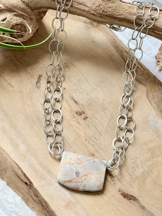 Picasso Jasper + Antique Silver Double Chain Necklace