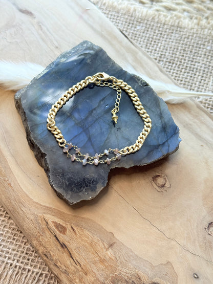 Chocolate Moonstone + Matte Gold Bracelet