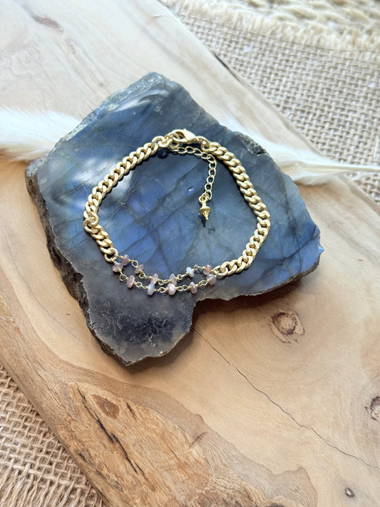 Chocolate Moonstone + Matte Gold Bracelet