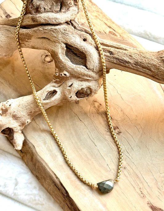Pyrite + Matte Gold Half Moon Necklace