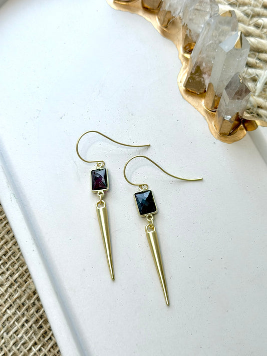Garnet + Matte Gold Spike Earrings