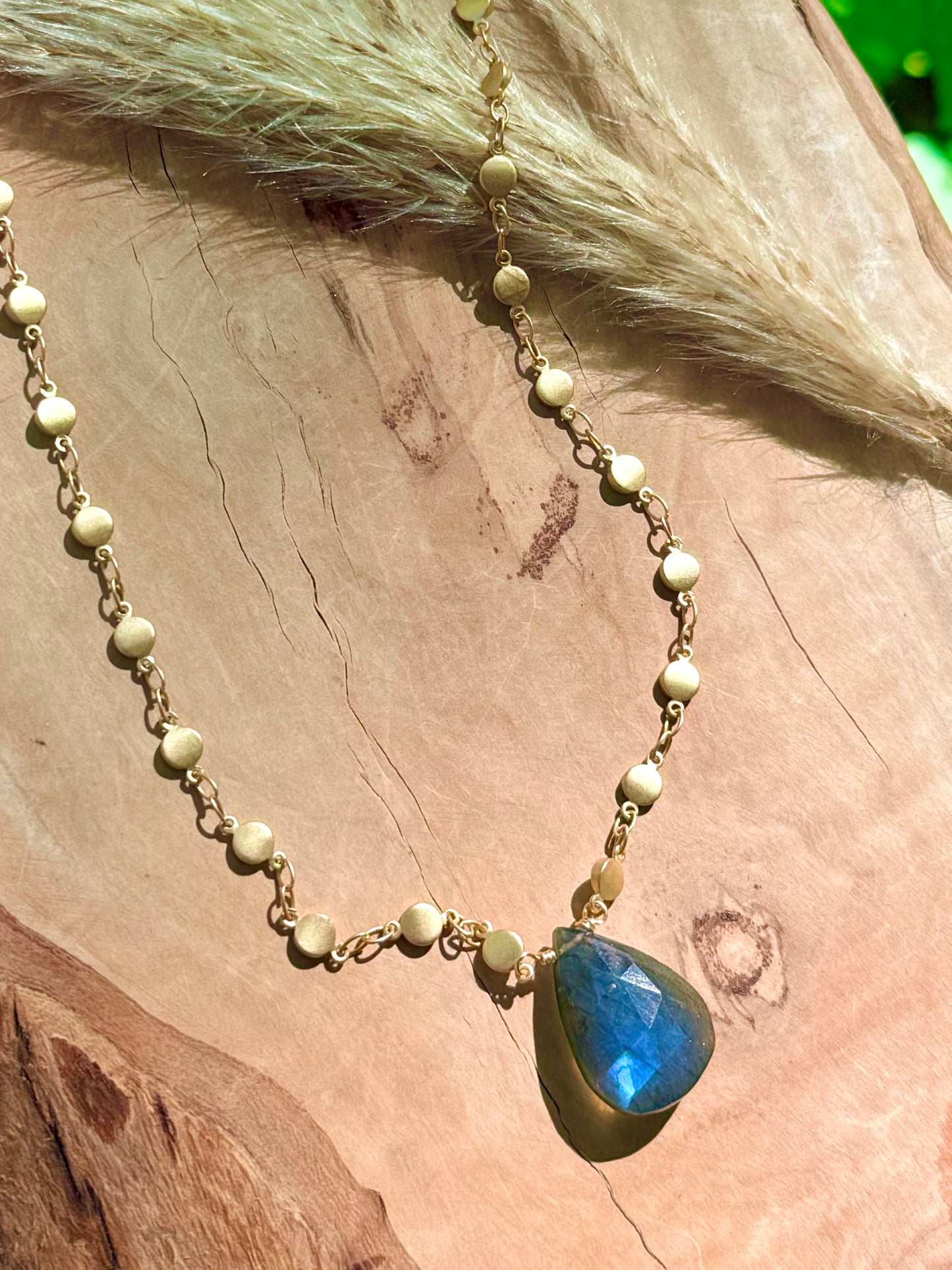 Labradorite Teardrop + Matte Gold Necklace