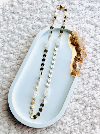 Rainbow Moonstone + Gold Sequin Chain Necklace