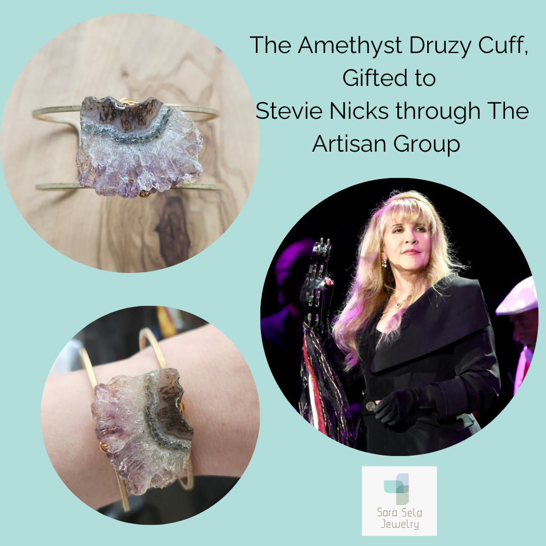 Wire Wrapped Amethyst Druzy and Brass Cuff Bracelet