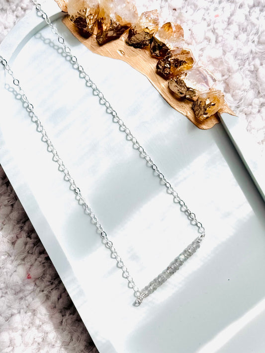 Labradorite + Silver Chain Mini Bar Necklace