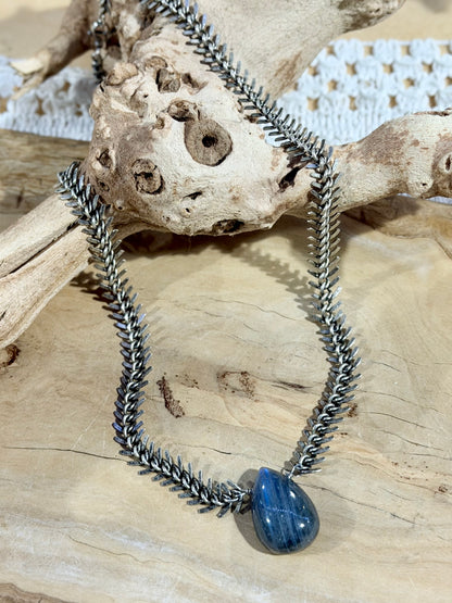 Labradorite + Antique Silver Fishbone Necklace