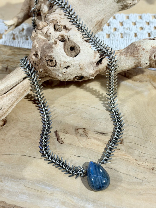 Labradorite + Antique Silver Fishbone Necklace