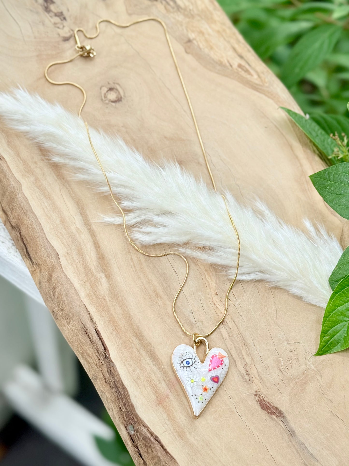 Graffiti Art Heart + Gold Necklace