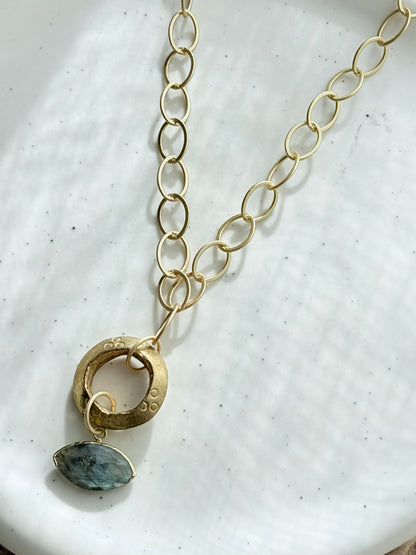 Labradorite Evil Eye + Matte Gold Necklace