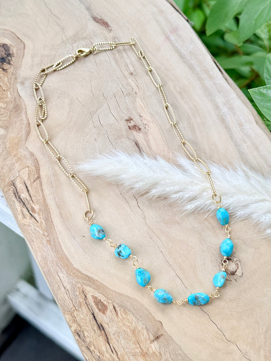 Sleeping Beauty Turquoise + Matte Gold Necklace