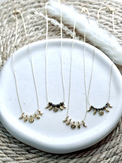 Gemstone + Gold Moon Phases Necklace