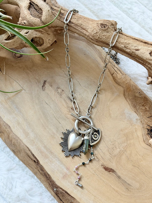 Tourmaline + Labradorite Antique Silver Toggle Necklace