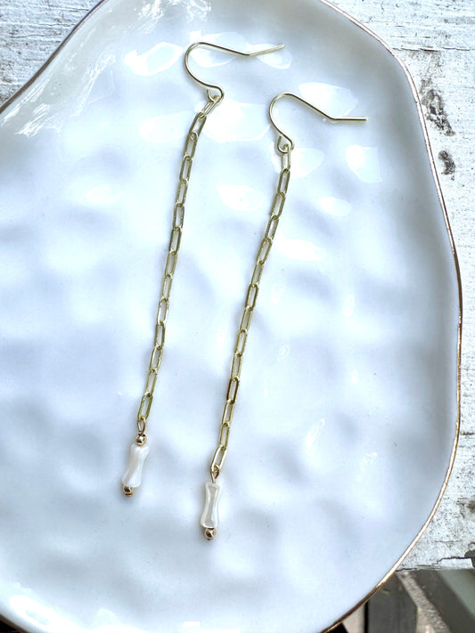 Mother of Pearl + Gold Paperclip Duster Earrings