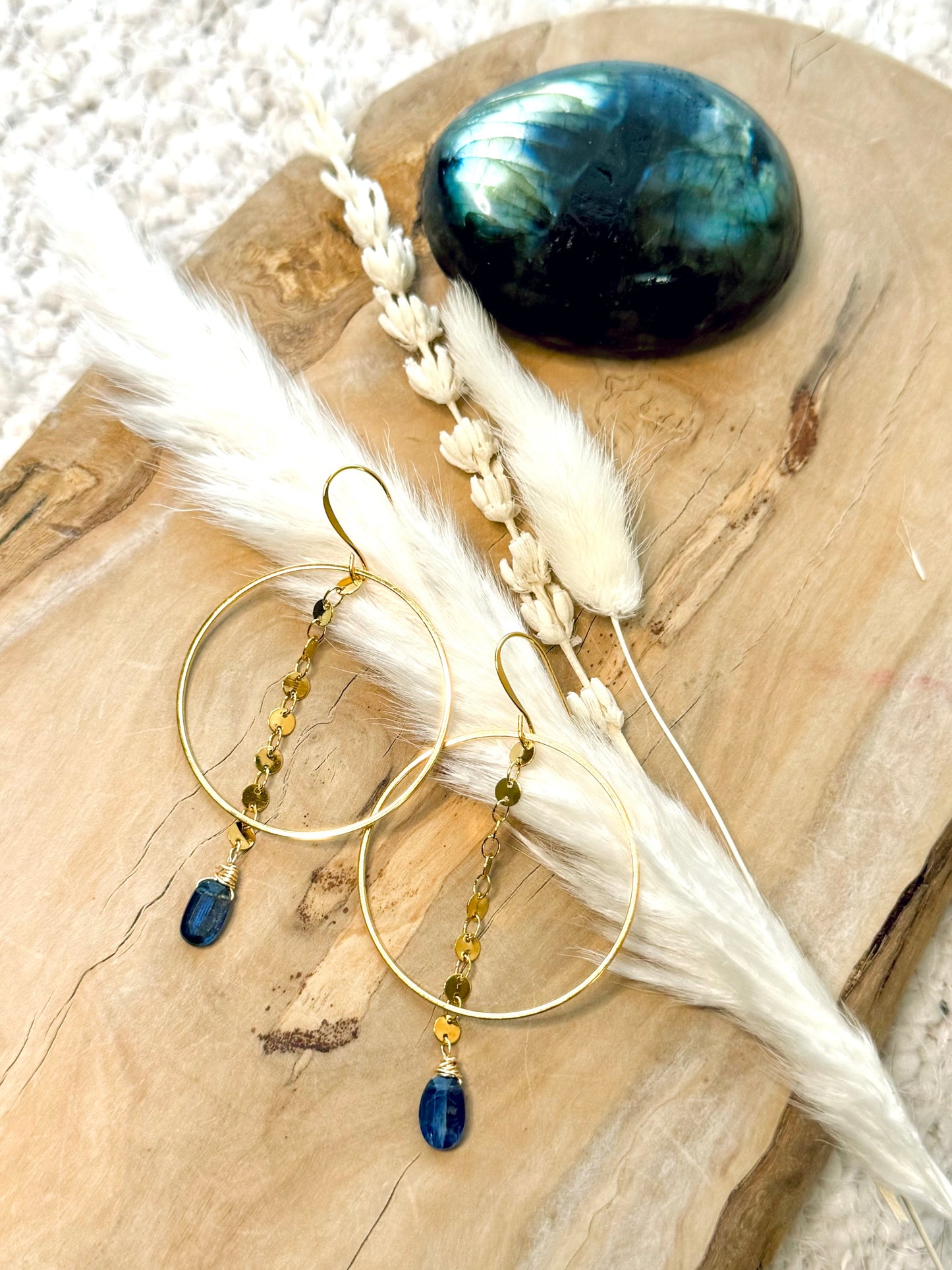 Kyanite + Gold Sequin Circle Earrings