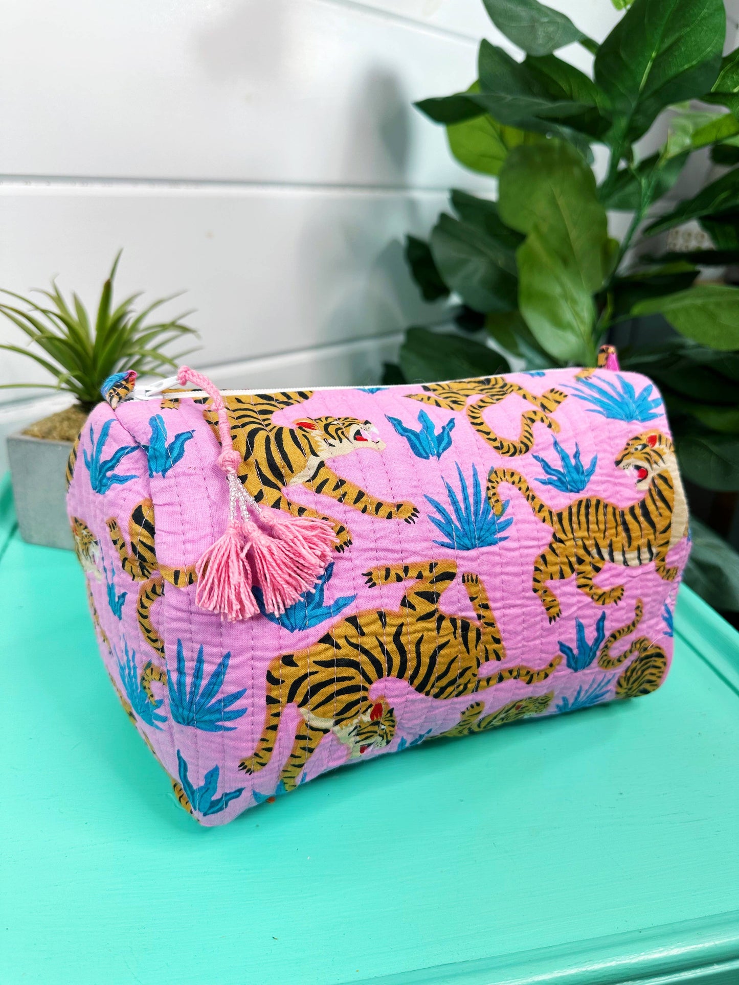 Pink Tiger Quilted Cosmetics Bag