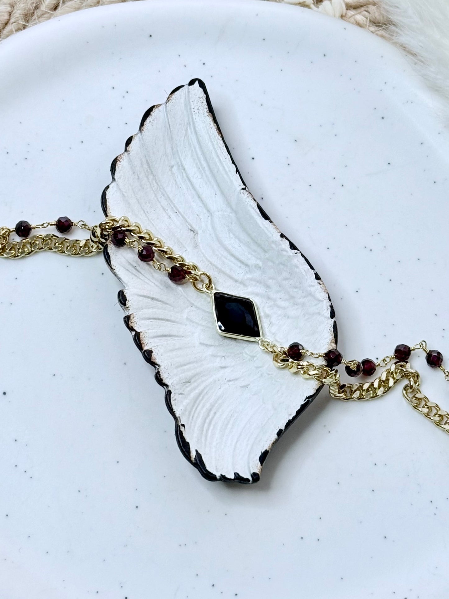 Black Onyx + Garnet Gold Bracelet