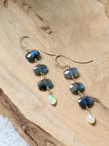 Ethiopian Opal + Labradorite Gold Earrings