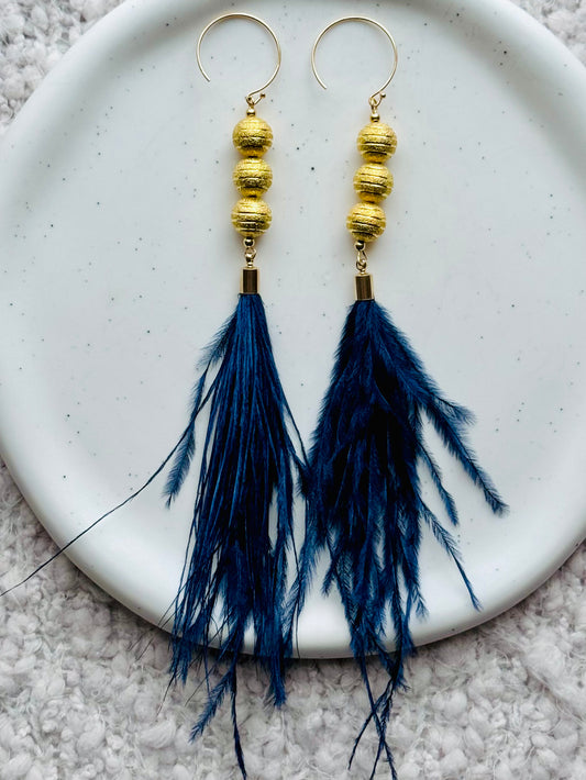 Golden + Gold Navy Feather Earrings