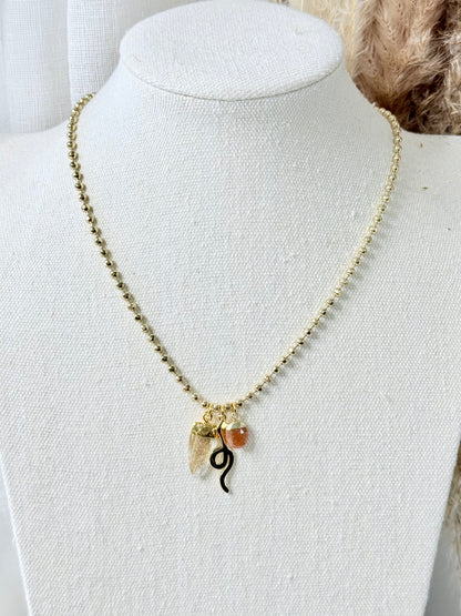 Sunstone + Cooper Infused Quartz Gold Snake Necklace