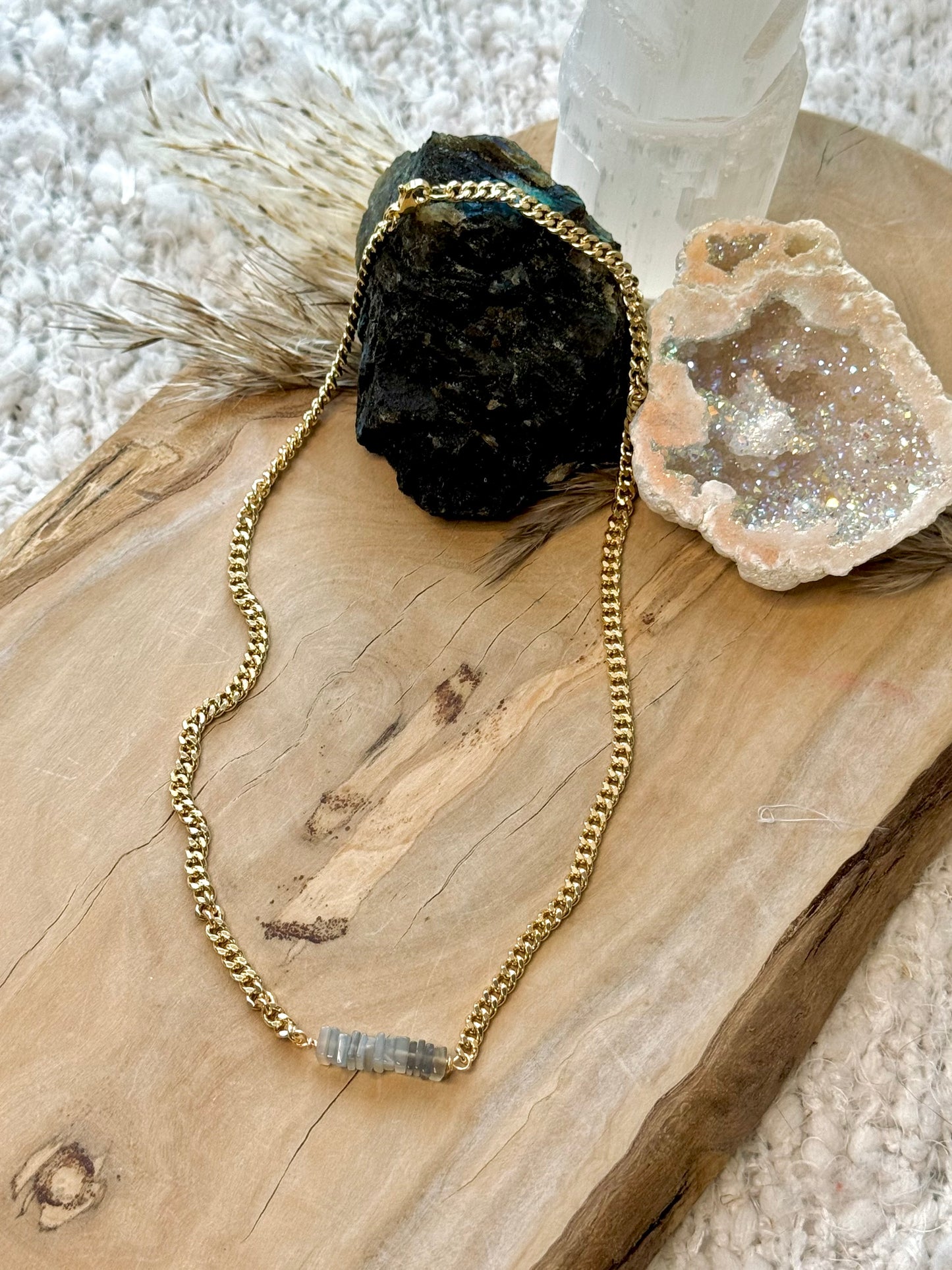 Gray Moonstone + Gold Choker Necklace