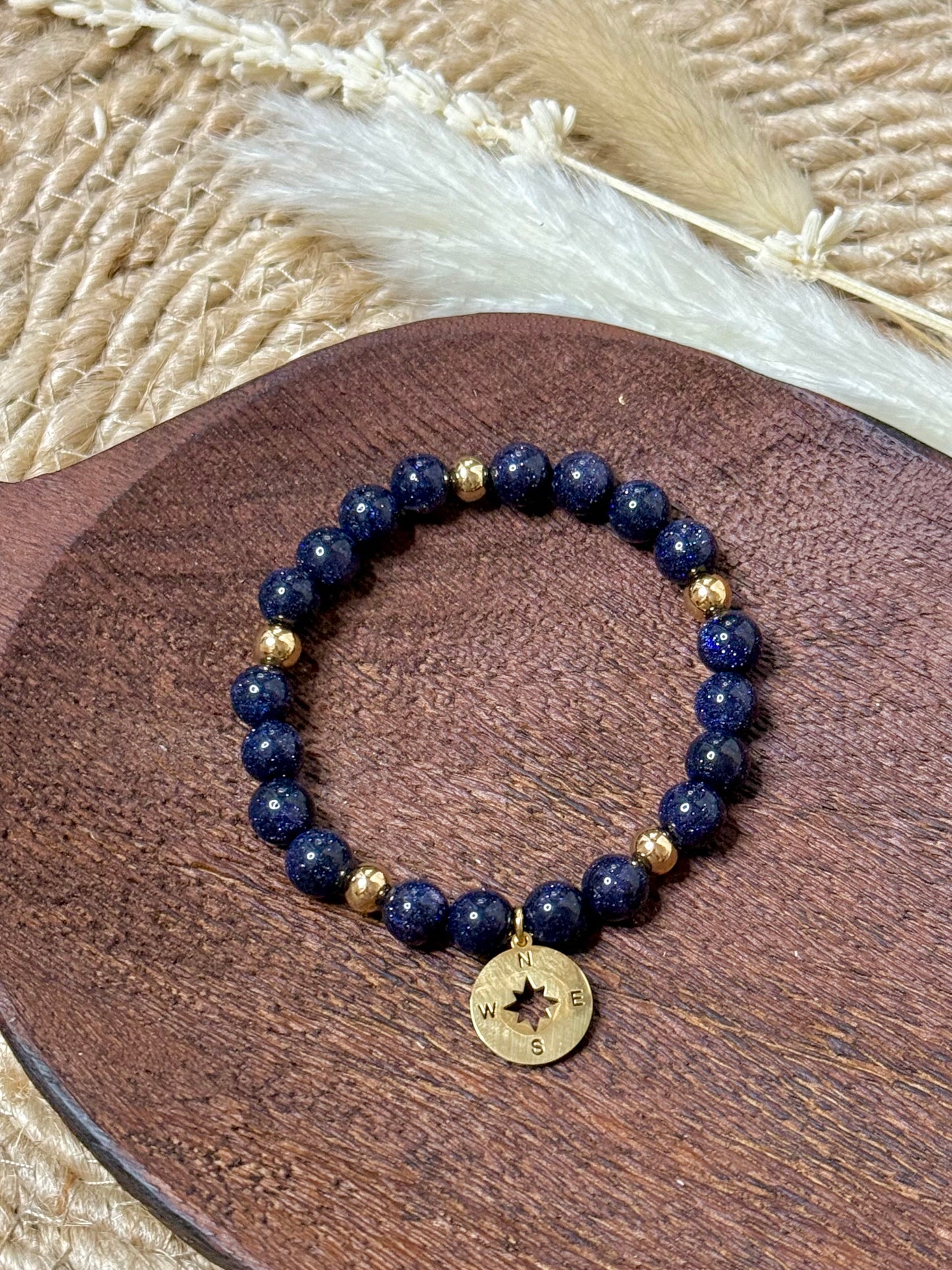 Blue Goldstone + Gold Chunky Charm Band