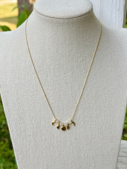 White Moonstone + Gold Moon Phases Necklace