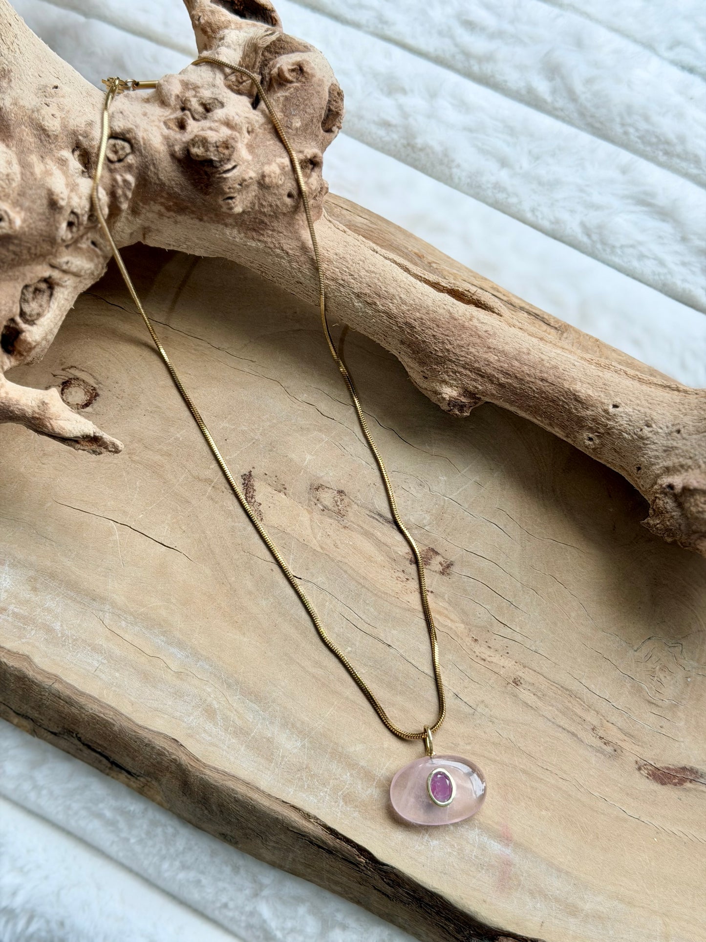 Rose Quartz + Pink Sapphire Gold Necklace