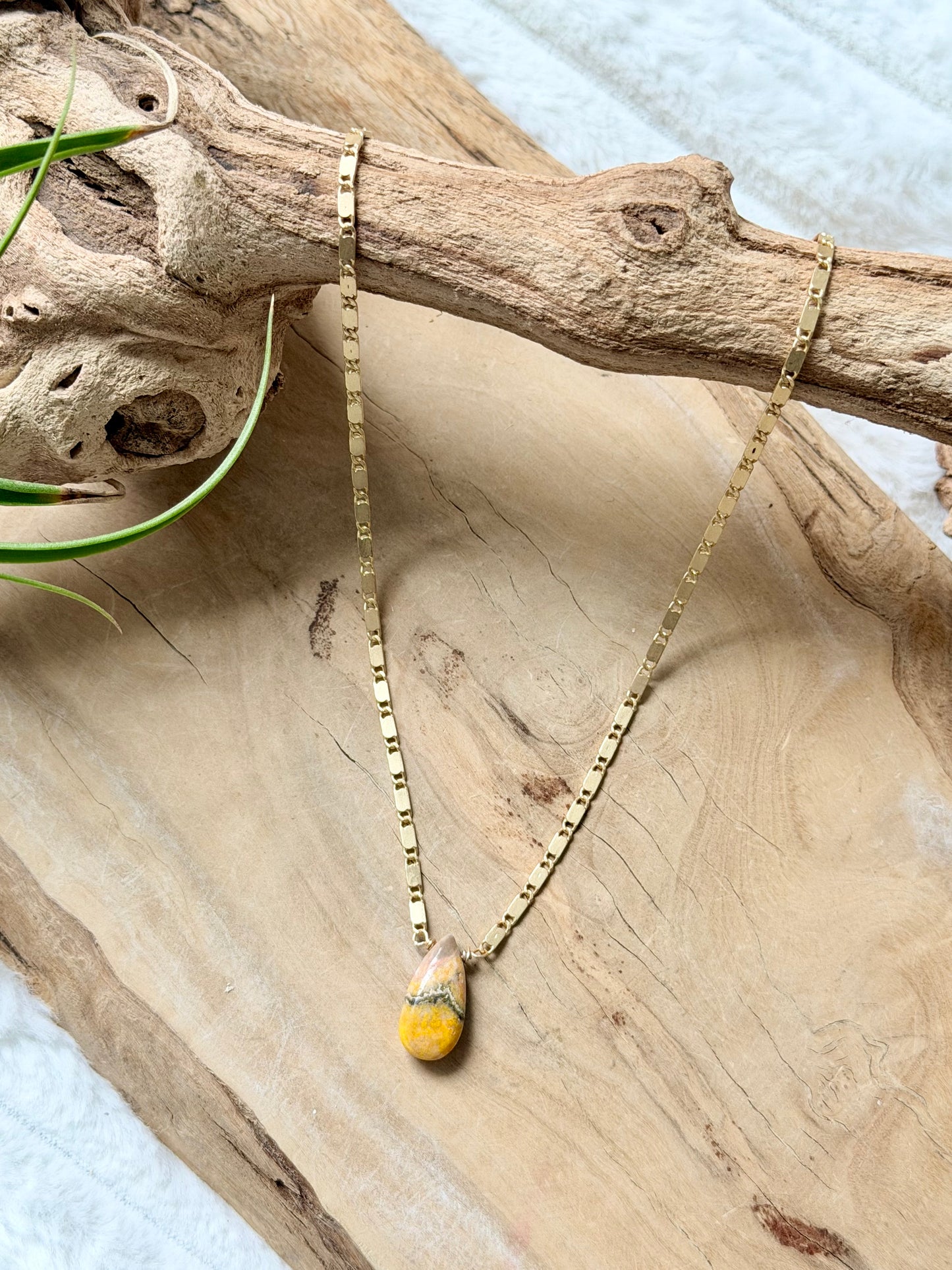 Bumblebee Jasper + Matte Gold Necklace