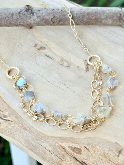 Rustic Ethiopian Opal + Matte Gold Necklace