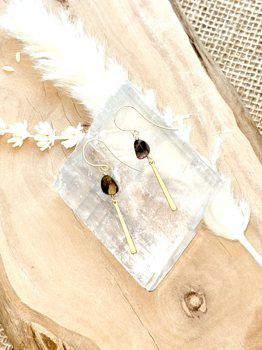 Watermelon Tourmaline + Matte Gold Stick Earrings